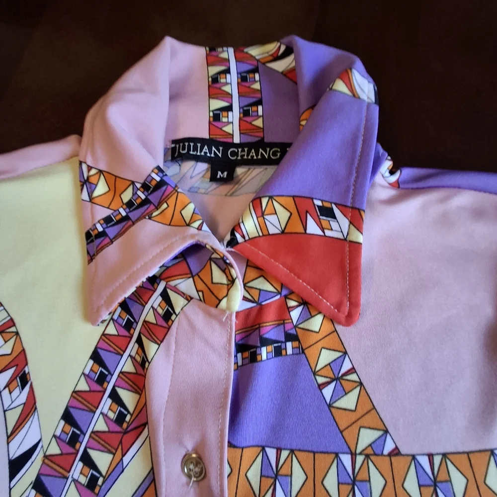 Julian Chang Designer Multicolor  Button-up Long Sleeve Blouse Women Size Medium - Picture 7 of 15